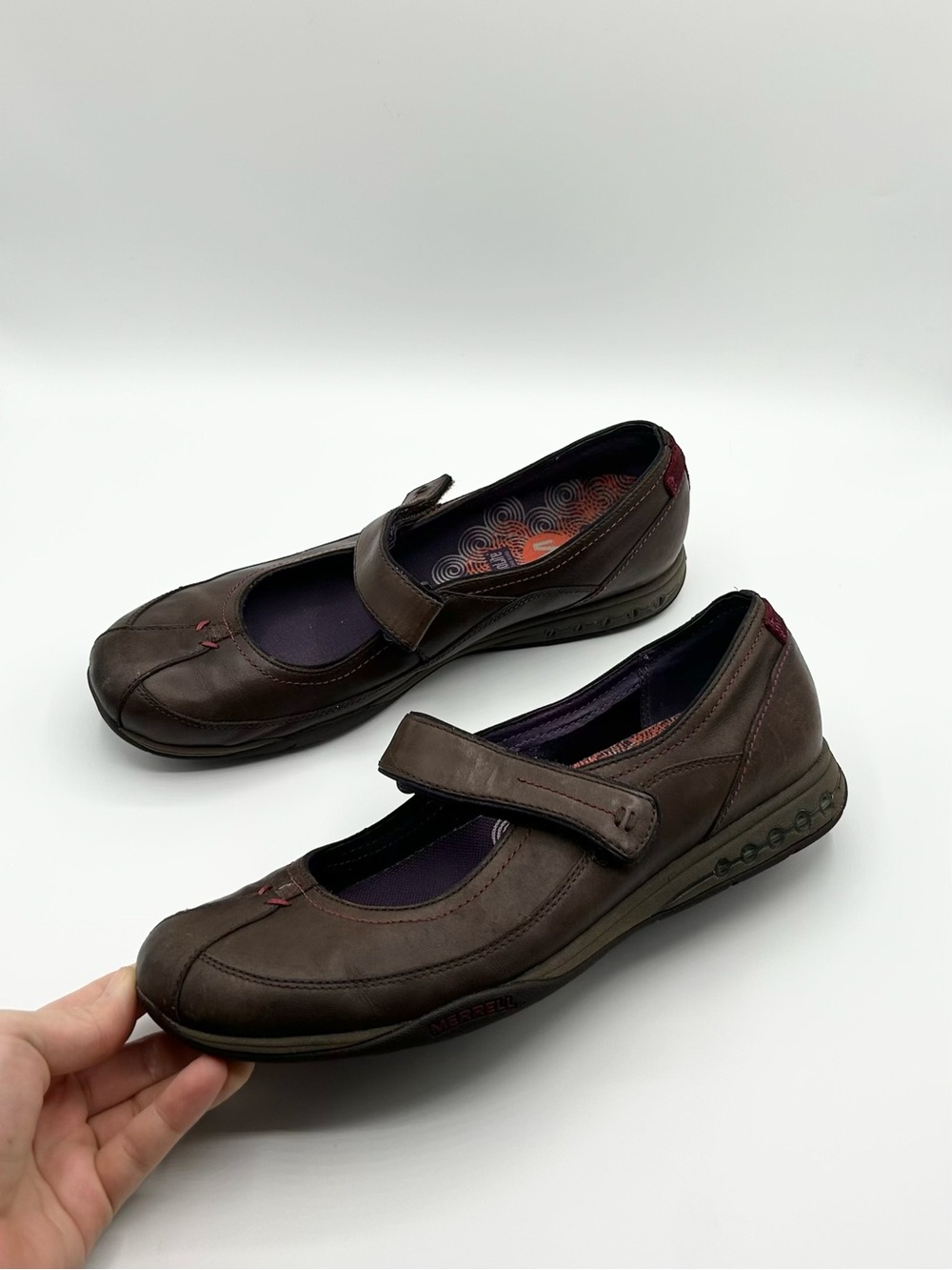 Merrell Brown Leather Mary Jane Sandals Flats Comfort Shoes Women’s Size 8.5